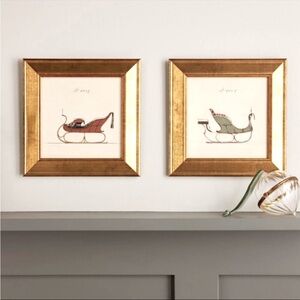 NWT Hearth & Hand Holiday 2024 Vintage Sleigh 8 x 8” art set of 2 framed prints